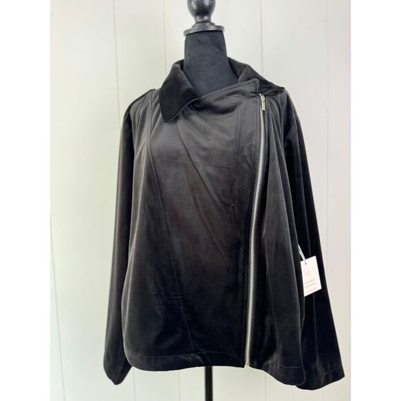 Lauren Conrad Women's Velour Moto Black Jacket, Size 2XL - Picture 2 of 8